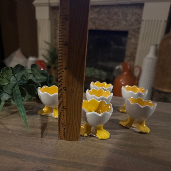 Set Of 6 Vintage Ganz Duck Feet Egg Cups, White & Yellow - Picture 4 of 5